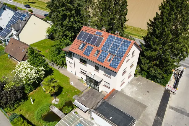 Bird’s-eye view of a property and its grounds